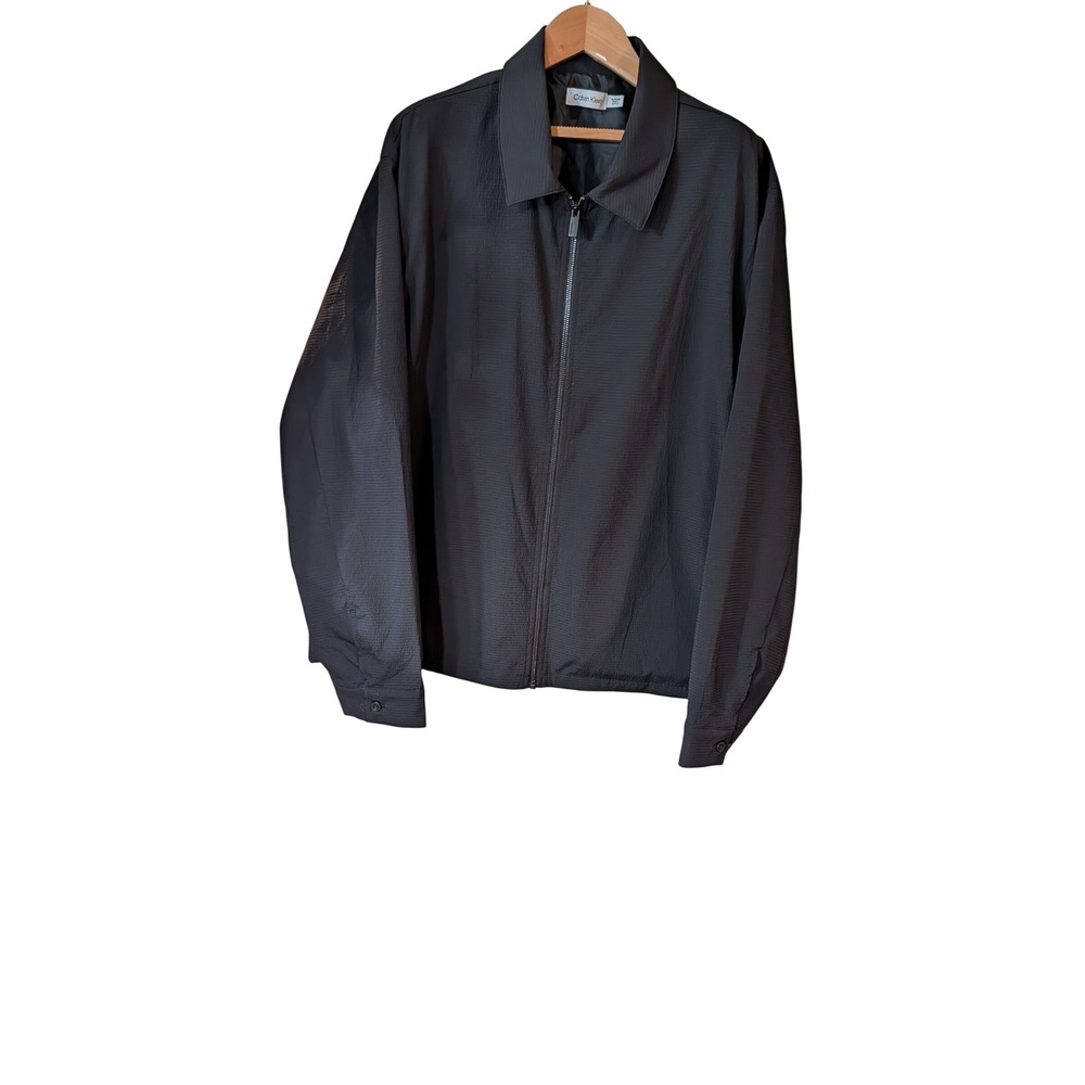 Calvin Klein Mens XL Black Textured Full Zip Lightweight Jacket Harrington Coat